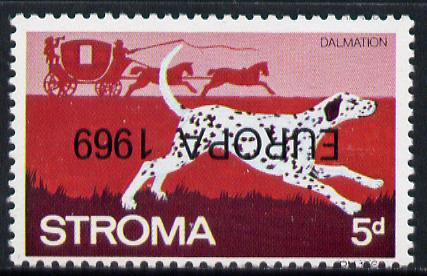 Stroma 1969 Dogs 5d (Dalmation) perf single with Europa 1969 opt inverted unmounted mint*, stamps on animals   dogs   europa     dalmation