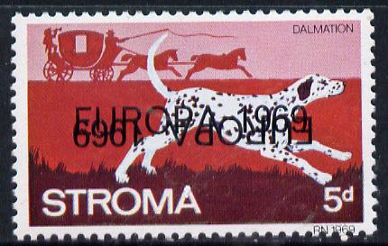 Stroma 1969 Dogs 5d (Dalmation) perf single with Europa 1969 opt doubled, one inverted unmounted mint*, stamps on animals   dogs   europa    dalmation