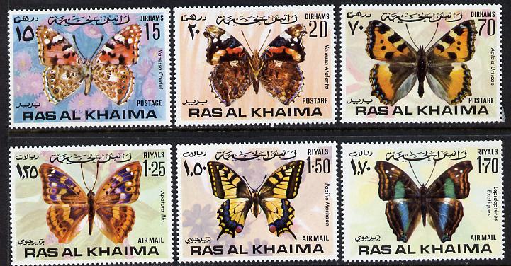 Ras Al Khaima 1972 Butterflies set of 6 unmounted mint (Mi 614-19A) , stamps on butterflies