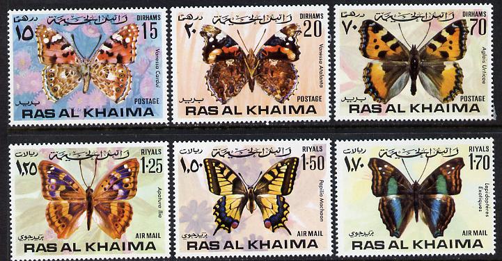 Ras Al Khaima 1972 Butterflies set of 6 unmounted mint (Mi 614-19A) , stamps on , stamps on  stamps on butterflies