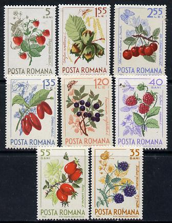 Rumania 1964 Forest Fruits set of 8 unmounted mint, SG 3229-36,  Mi 2361-68*, stamps on fruits, stamps on trees, stamps on insects, stamps on butterflies