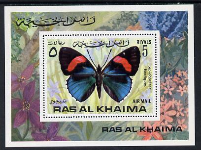 Ras Al Khaima 1972 Butterflies m/sheet unmounted mint (Mi BL 111A) , stamps on , stamps on  stamps on butterflies