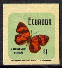 Ecuador 1970 Butterflies $1 (Catagramma astarte) in unmounted mint imperf with coloured background (as SG 1387)*, stamps on , stamps on  stamps on butterflies