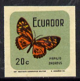 Ecuador 1970 Butterflies 20c (Papilio zagreus) in unmounted mint imperf with coloured background (as SG 1381)*, stamps on butterflies