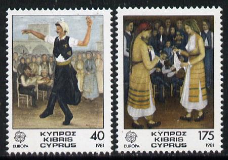 Cyprus 1981 Europa set of 2 (Folklore) unmounted mint SG 567-68*, stamps on europa    folklore    dancing