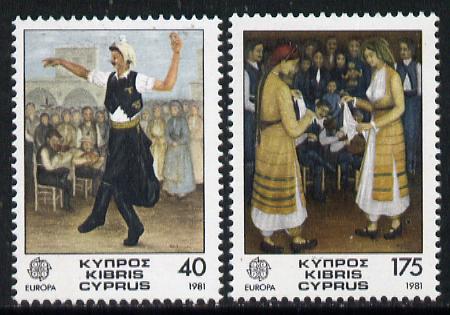 Cyprus 1981 Europa set of 2 (Folklore) unmounted mint SG 567-68*, stamps on , stamps on  stamps on europa    folklore    dancing