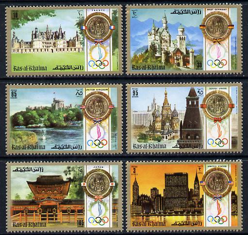 Ras Al Khaima 1972 Olympics (Famous Buildings) set of 6 unmounted mint (Mi 759-64A) , stamps on , stamps on  stamps on sport     buildings    olympics