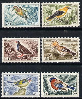Lebanon 1965 Birds set of 6 from Fauna definitive set unmounted mint, SG 867-72*, stamps on birds   bullfinch    goldfinch    hoopoe    prtridge    oriole    bee-eater