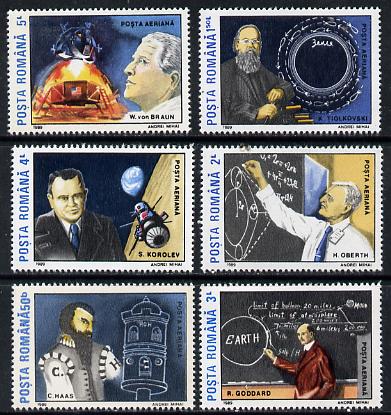 Rumania 1989 Space Pioneers set of 6 unmounted mint, Mi 4575-80, stamps on , stamps on  stamps on science    space    maths    personalities
