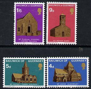 Guernsey 1970 Christmas - Churches 1st series, set of 4 unmounted mint SG 40-43, stamps on churches, stamps on christmas