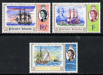 Pitcairn Islands 1967 Bicentenary of Discovery of Pitcairn Is 8d, 1s & 1s6d values SG 66-68 unmounted mint, stamps on ships