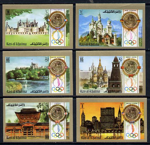 Ras Al Khaima 1972 Olympics (Famous Buildings) imperf set of 6 (Mi 759-64B) unmounted mint, stamps on sport     buildings    olympics