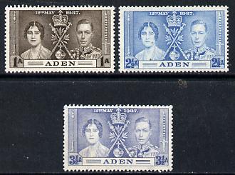 Aden 1937 KG6 Coronation set of 3 unmounted mint, SG 13-15, stamps on , stamps on  stamps on royalty, stamps on  stamps on  kg6 , stamps on  stamps on coronation