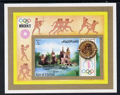 Ras Al Khaima 1972 Olympics (Vajdahunyad Castle) imperf m/sheet unmounted mint (Mi BL 134B) , stamps on sport     castles    olympics, stamps on ancient greece 