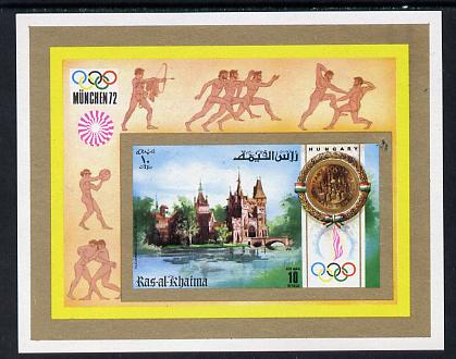 Ras Al Khaima 1972 Olympics (Vajdahunyad Castle) imperf m/sheet unmounted mint (Mi BL 134B) , stamps on sport     castles    olympics, stamps on ancient greece