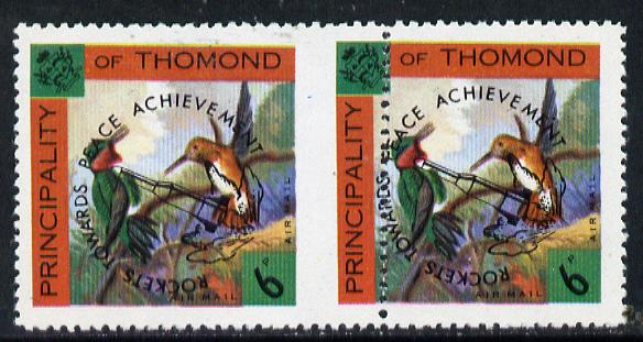 Thomond 1968 Humming Birds 6d (Diamond-shaped) opt'd 'Rockets towards Peace Achievement', pair with dividing perforation misplaced by 10mm unmounted mint, stamps on birds     space     humming-birds, stamps on hummingbirds   peace 