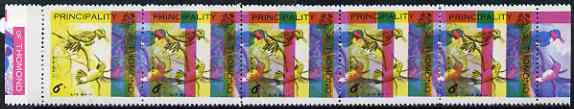 Thomond 1960 Hummingbirds 6d (Diamond-shaped) strip of 5 showing red and blue misplaced by a massive 21mm, a spectacular variety plus normal single unmounted mint, stamps on birds, stamps on humming-birds, stamps on hummingbirds