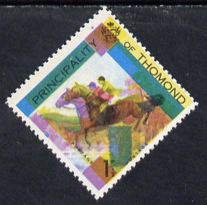 Thomond 1960 Show jumping 1.5d (Diamond-shaped) single showing black & yellow misplaced by 2.5mm, nice double image unmounted mint*, stamps on , stamps on  stamps on horses     sport           show-jumping