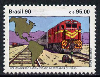 Brazil 1990 Railway Congress unmounted mint, SG 2443*, stamps on railways    maps