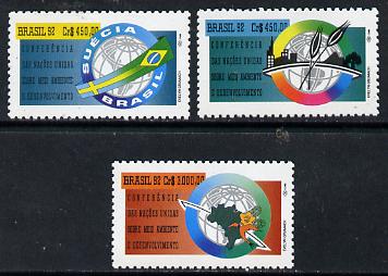 Brazil 1992 UN Conference on Environment #3 set of 3 unmounted mint, SG 2536-38*, stamps on , stamps on  stamps on united-nations, stamps on environment    flags