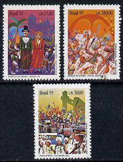 Brazil 1991 Carnival set of 3 unmounted mint SG 2466-68*, stamps on , stamps on  stamps on entertainments    dancing