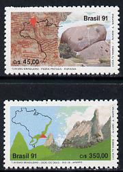 Brazil 1991 Tourism set of 2, SG 2487-88 unmounted mint*, stamps on , stamps on  stamps on tourism, stamps on maps