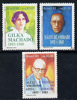 Brazil 1993 Book Day (Writer's Centenaries) set of 3, SG 2604-06 unmounted mint*, stamps on , stamps on  stamps on literature, stamps on books