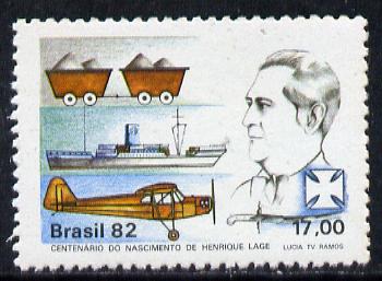 Brazil 1982 Henrique Lage (Industrialist) unmounted mint SG 1942*, stamps on , stamps on  stamps on aviation, stamps on industry, stamps on ships, stamps on mining