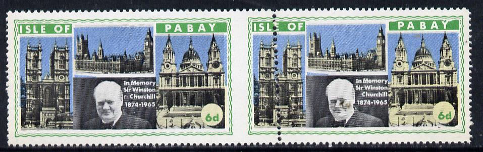 Pabay 1968 Churchill 6d horiz pair with dividing perfs misplaced by 9mm (slight set-off on gummed side), stamps on churchill  personalities 