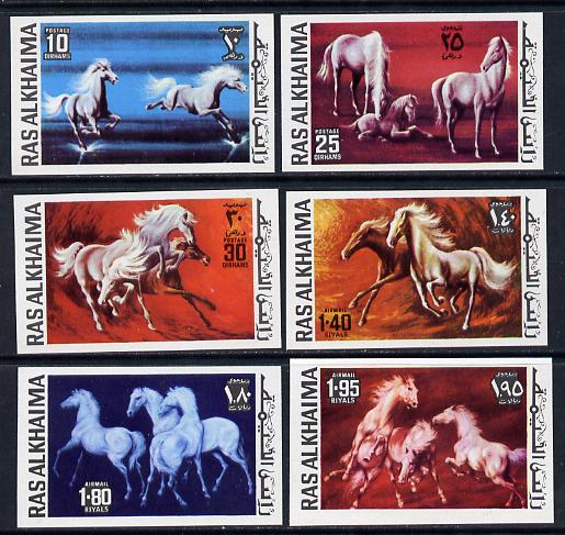 Ras Al Khaima 1972 Horses imperf set of 6 unmounted mint (Mi 656-61B) , stamps on animals  horse