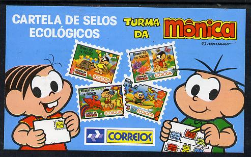 Brazil 1992 Monica I 'Ecology' booklet containing se-tenant strip of 4, SG 2539-42 (Cartoon Characters), stamps on films, stamps on disney, stamps on united-nations, stamps on environment, stamps on entertainments, stamps on cartoons