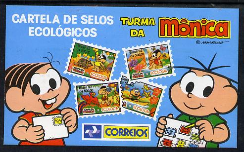 Brazil 1992 Monica I 'Ecology' booklet containing se-tenant strip of 4, SG 2539-42 (Cartoon Characters), stamps on films, stamps on disney, stamps on united-nations, stamps on environment, stamps on entertainments, stamps on cartoons