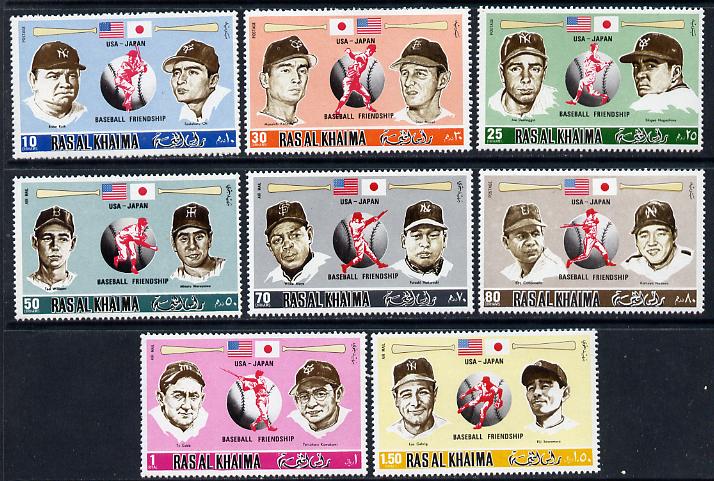 Ras Al Khaima 1972 Baseball set of 8 unmounted mint (Mi 715-23A) , stamps on , stamps on  stamps on sport    baseball