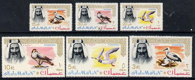 Ajman 1964 Birds perf set of 6 values from 'Postage' def set unmounted mint SG 7-9 & 16-18, stamps on , stamps on  stamps on birds    falcon     stork    gull   birds of prey