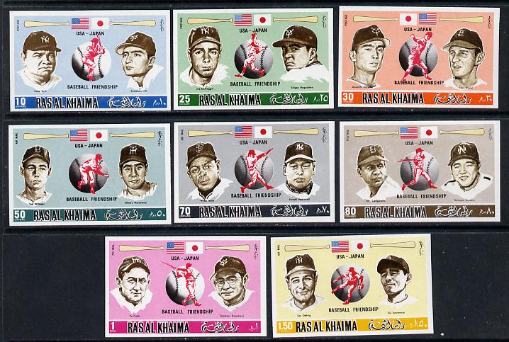 Ras Al Khaima 1972 Baseball imperf set of 8 unmounted mint, Mi 715-23B, stamps on , stamps on  stamps on sport   baseball