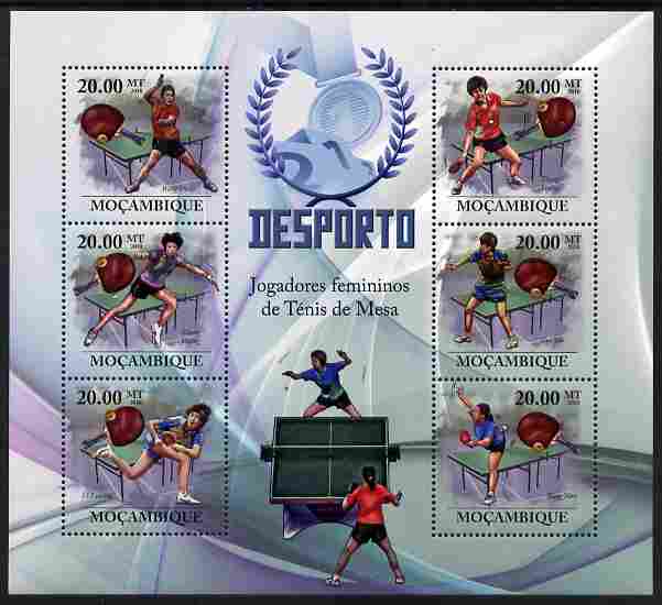 Mozambique 2010 Table Tennis Players (female) perf sheetlet containing 6 values unmounted mint, stamps on , stamps on  stamps on sport, stamps on  stamps on table tennis, stamps on  stamps on women