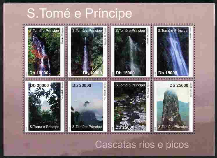 St Thomas & Prince Islands 2010 Rivers & Waterfalls perf sheetlet containing 8 values unmounted mint , stamps on , stamps on  stamps on rivers, stamps on  stamps on waterfalls