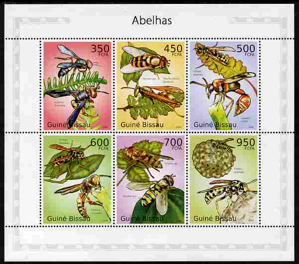 Guinea - Bissau 2010 Wasps perf sheetlet containing 6 values unmounted mint , stamps on insects, stamps on wasps