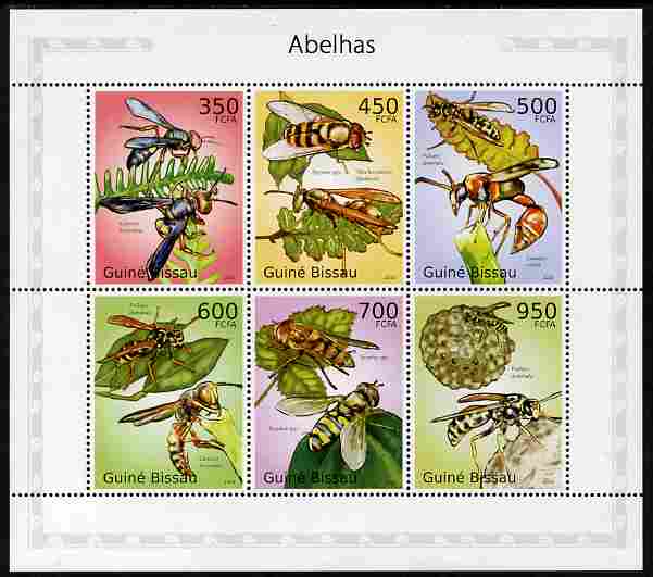 Guinea - Bissau 2010 Wasps perf sheetlet containing 6 values unmounted mint , stamps on , stamps on  stamps on insects, stamps on  stamps on wasps