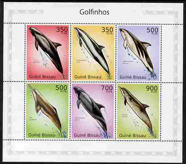 Guinea - Bissau 2010 Dolphins perf sheetlet containing 6 values unmounted mint , stamps on , stamps on  stamps on fish, stamps on  stamps on marine life, stamps on  stamps on dolphins