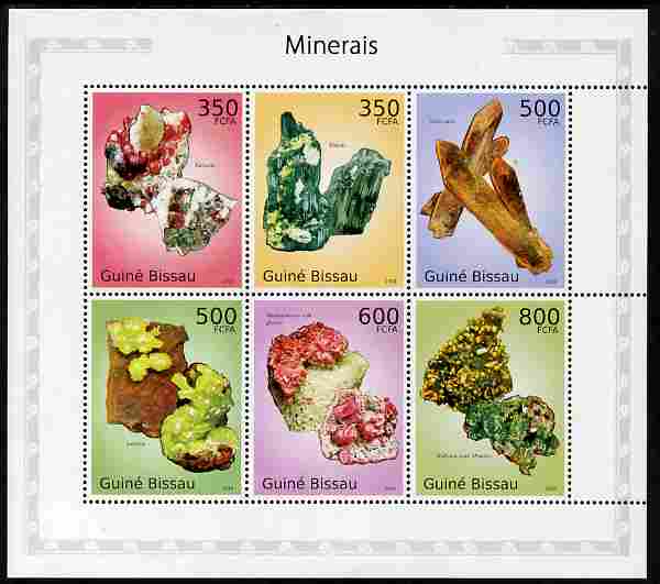 Guinea - Bissau 2010 Minerals perf sheetlet containing 6 values unmounted mint , stamps on , stamps on  stamps on minerals