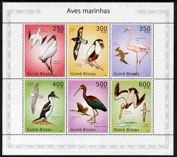 Guinea - Bissau 2010 Sea Birds perf sheetlet containing 6 values unmounted mint , stamps on , stamps on  stamps on birds, stamps on  stamps on 