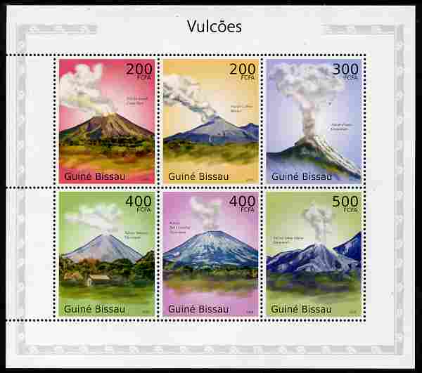 Guinea - Bissau 2010 Volcanoes perf sheetlet containing 6 values unmounted mint , stamps on , stamps on  stamps on volcanoes