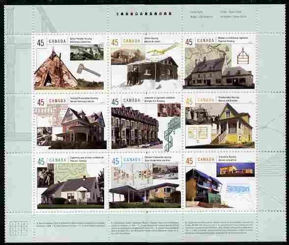 Canada 1998 Canadian Houses perf sheetlet containing 9 values unmounted mint (plus descriptive labels in both languages folled under along perforations) SG 1826a