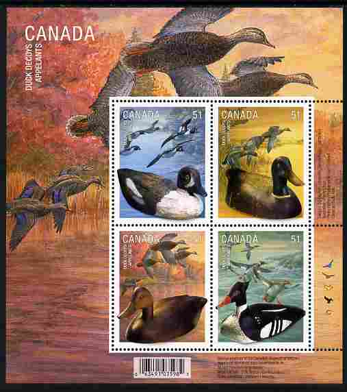 Canada 2006 Duck Decoys perf sheetlet containing 4 values unmounted mint SG MS 2413, stamps on birds, stamps on ducks