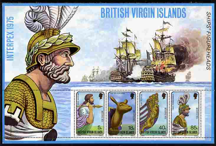 British Virgin Islands 1975 Interpex perf m/sheet showing Ship's Figure Heads unmounted mint, SG MS 329, stamps on , stamps on  stamps on stamp exhibitions, stamps on  stamps on ships