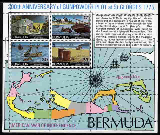 Bermuda 1975 Bicentenary of St Georges Gunpowder Plot perf m/sheet unmounted mint, SG MS 339, stamps on , stamps on  stamps on maps, stamps on  stamps on ships