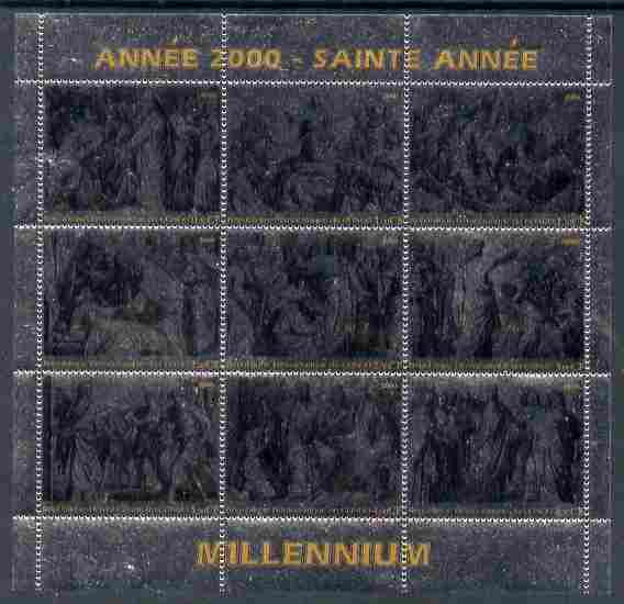 Congo 2000 - Millennium Holy Year #1 perf sheetlet containing 9 values printed on silver foil unmounted mint, stamps on arts, stamps on millennium, stamps on religion