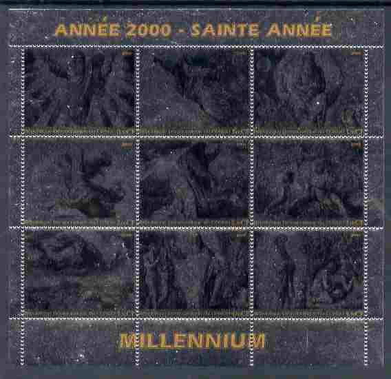 Congo 2000 - Millennium Holy Year #2 perf sheetlet containing 9 values printed on silver foil unmounted mint, stamps on arts, stamps on millennium, stamps on religion
