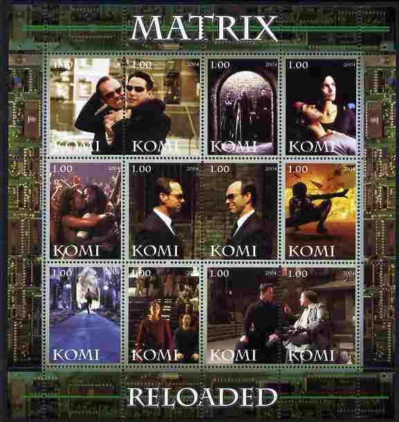 Komi Republic 2004 Matrix Reloaded #1 perf sheetlet containing set of 12 values unmounted mint, stamps on films, stamps on cinema, stamps on movies, stamps on sci-fi